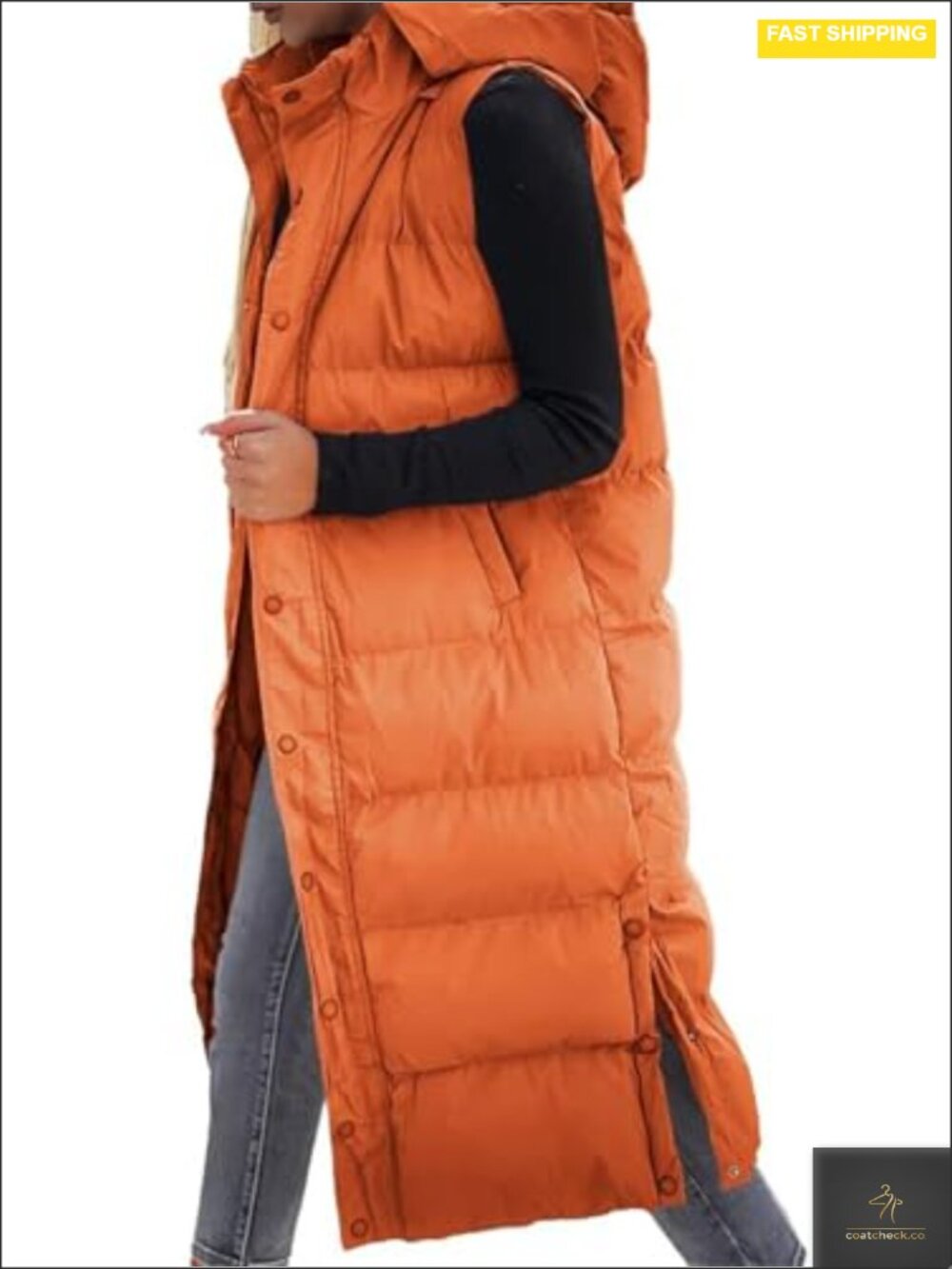Women's Long Puffer Vest Sleeveless Quilted Hooded Winter Coat